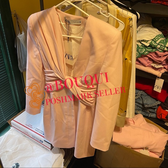 BLOGGERS FAV ZARA V-NECK PINK DRAPED BLAZER DRESS - Picture 2 of 15
